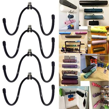 Imagem de Tapete de ioga com rolos de espuma, suporte de parede, suporte de parede, prateleira de armazenamento para rolos de espuma e tapete de ioga/toalha de suor esportiva, até 9 kg – sem tapete – Atualização – Pacote com 4