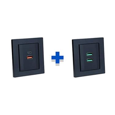 Imagem de Kit Espelhos Tomadas Duplo Reto com 2 usb 3.5A e 2 Usb 4.9A COR:PRETO