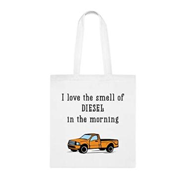 Imagem de Sacola I Love The Smell Of Diesel In The Morning, presente divertido, bolsa de ombro, bolsas reutilizáveis, ideia de presente de cesta de Natal de aniversário, Branco