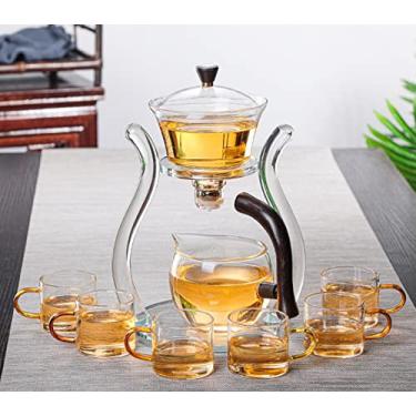 Imagem de Conjunto de bule de vidro Conjunto de chá de injeção automática de água Conjunto de chá de Kung Fu giratório magnético resistente ao calor Filtro de chá Pote de bebida quente,Teapot with 6pcs bowl