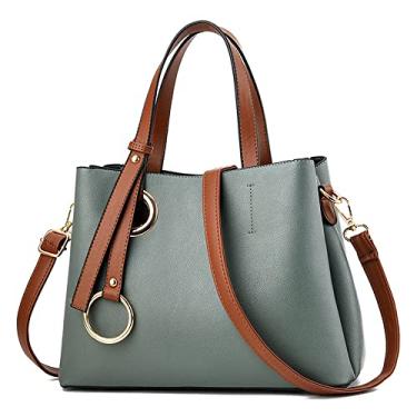 Imagem de Bolsa de mão grande com alça superior para mulheres bolsa de couro moda clássica bolsa transversal casual bolsa de ombro, Verde - A