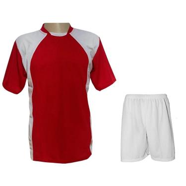 Imagem de Uniforme Esportivo 20 Camisas Vermelho/Branco e Calções Brancos
