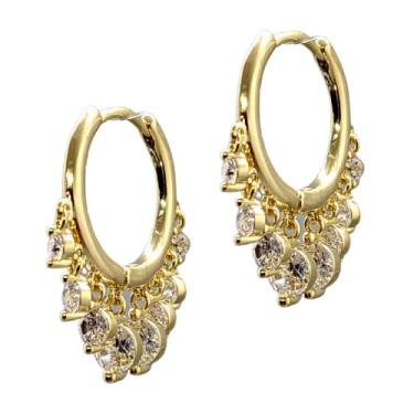 Imagem de Brinco Folheado a Ouro Argola Click com Zircônias Brancas Cravejadas