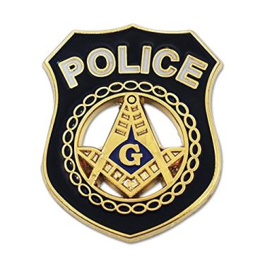 Imagem de Pino de lapela maçônica quadrado e bússola da polícia – [preto e dourado] [1” alto]