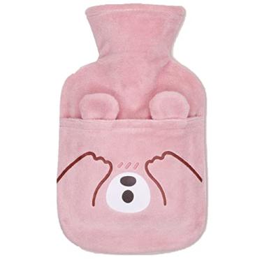 Imagem de Garrafa de água quente de PVC, bolsa térmica reutilizável e livre de BPA com capa de pelúcia macia para compressa de calor aquecedor de cama e aquecedores de pés almofada de alívio de terapia, rosa 2.650 ml
