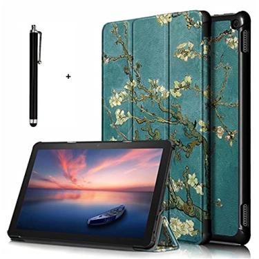 Imagem de Capa dobrável com suporte para tablet Amazon Fire HD 10 / Fire HD 10 Plus de 10,1 polegadas (11ª geração, versão 2021) - capa fina à prova d'água com função de despertar/hibernação automática, caneta capacitiva com tela sensível ao toque, flor de damasco