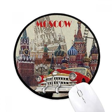 Imagem de Mouse pad vermelho clássico com ilustração de Moscou, tapete redondo de escritório para computador