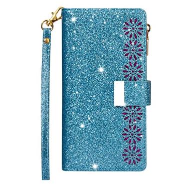 Imagem de Capa de couro Wallte Glitter para Samsung Galaxy A03 A10 A12 A13 A20E A21S A31 A32 A33 A50 A51 A52 A53 A71 A72 A6 A7 2018, azul, para Galaxy A32 5G