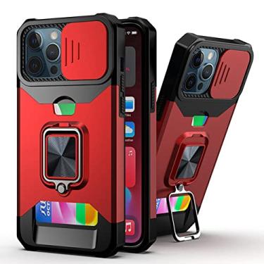Imagem de Capa para iPhone 13 Pro Max 12 11 para iPhone XS Max XR com slot para cartão Push Pull Camera Proteção Capa de telefone, vermelha, para iPhone13 Pro Max