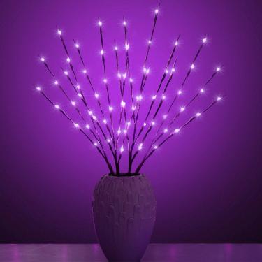 Imagem de XIANMU â€” Galho de luz de LED operado por bateria para galhos iluminados, enchimento de vaso de salgueiro com galho iluminado de 76 cm e 50 LEDs para decoração de festa de casa de Natal, uso interno e externo, pacote com 2 roxo