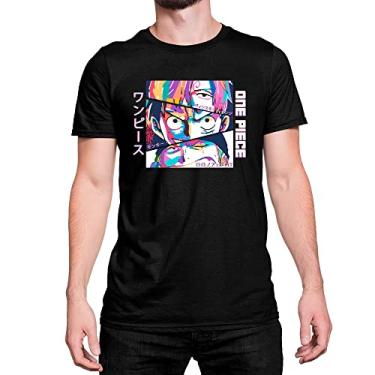 Imagem de Camiseta T-Shirt One Piece Quadrinho Colorido Algodão Cor:Preto;Tamanho:G