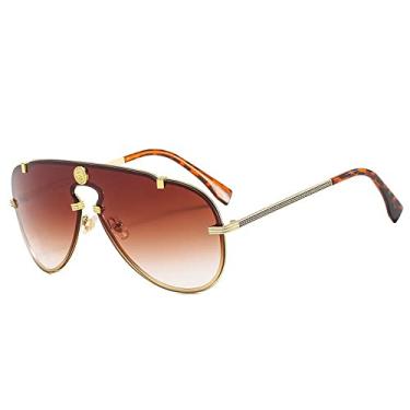 Imagem de Óculos de sol vintage de liga única para mulheres Óculos de sol gradiente masculino Óculos de condução senhora Shades, chá escuro dourado, tamanho único