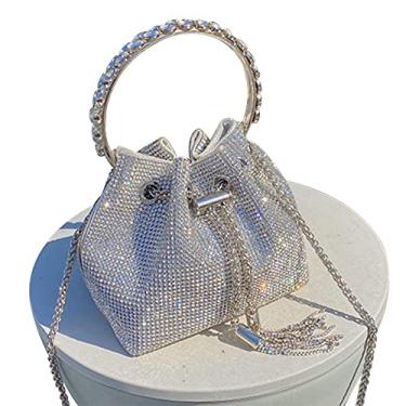 Imagem de TOPALL Bolsa para noite com strass com strass brilhante, prata, bolsa clutch para mulheres, festa, clube, casamento, formatura, Prata, Medium