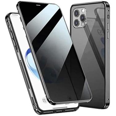 Imagem de RAYESS Capa de telefone magnética anti-peep, capa de vidro temperado dupla face anti-espiar para iPhone 12 Pro Max (2020) 6,7 polegadas, pára-choques de metal (Cor: Preto)
