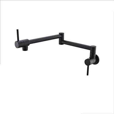 Imagem de Torneira de cozinha de banheiro de alavanca única dourada giratória dobrada montada na parede Torneira de cozinha com rotação de 360° Somente água fria, preta