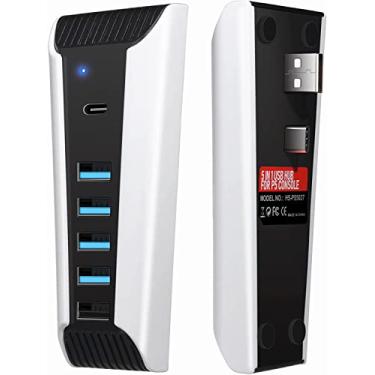 Imagem de AQIDAP Hub de 5 Portas para PS5, Carregador de Expansão de Alta Velocidade, Extensor Compatível Com Console PlayStation 5 - 4 USB + 1 Porta de Carregamento + 1 Porta Tipo C