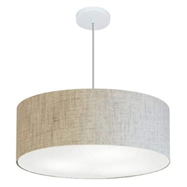 Imagem de Lustre Pendente Cilíndrico Cúpula Tecido 60x21 cm, Vivare Iluminação, Pendente4079 RST, Rustico Bege, Grande