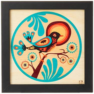 Imagem de Arte Maníacos Quadro Decorativo em Madeira Passarinho Plim Sol - 32,5x23cm (Moldura caixa em laca preta)