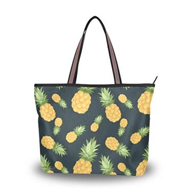 Imagem de Bolsa de ombro com abacaxis nas costas escuras, bolsa de ombro para mulheres e meninas, Multicolorido., Medium