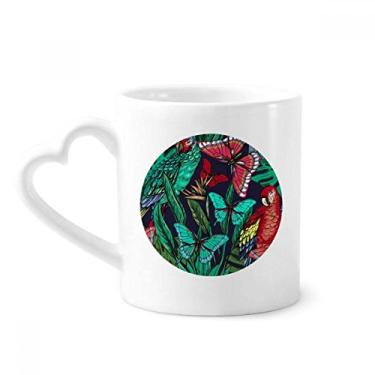 Imagem de Caneca de cerâmica de café com flor e folha de pássaro borboleta copo de coração de vidro