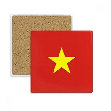 Imagem de Porta-copos com bandeira nacional do Vietnã da Ásia, quadrado, porta-copos com pedra absorvente para bebidas, presente de 2 peças