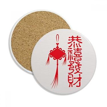 Imagem de Palavra chinesa com padrão de nó chinês, caneca copo copo de proteção de mesa, pedra absorvente