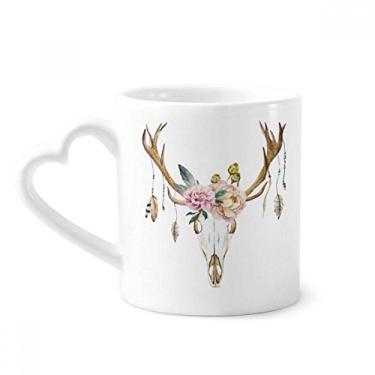 Imagem de Caneca de cerâmica para café com cabeça de veado, flor de nação, copo de coração de vidro