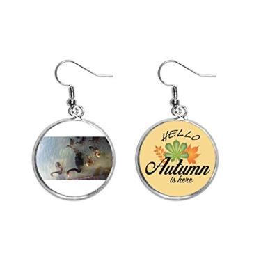 Imagem de Brinco de folha de outono com pingente de orelha estilo art déco preto