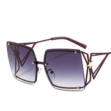 Imagem de Uv400 sem aro punk oco estilo espelho gradiente óculos de sol quadrados grandes para mulheres e homens 3