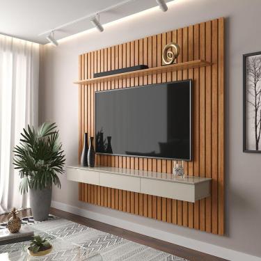 Imagem de Painel Ripado 180x184cm Para TV 75 Polegadas Antares Patrimar Cinamomo/Off White