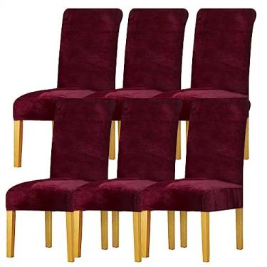 Imagem de Capas de veludo para cadeiras de jantar, capas elásticas para cadeiras grandes, capas para cadeiras com espaldar alto em elastano, elásticas, laváveis, removíveis (Color : Red, Size : 6)