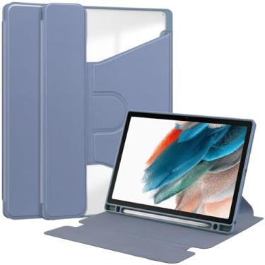 Imagem de Capa protetora Capa traseira transparente compatível com Samsung Galaxy Tab A8 Capa de 10,5 polegadas SM-X200/X205/SM-X207 com suporte para caneta, suporte giratório de 360 ​​graus Folio Flip Smart Ta