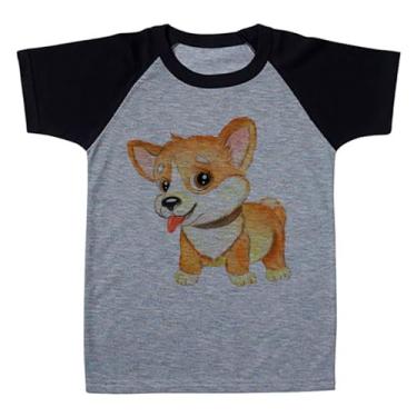 Imagem de Camiseta Raglan Infantil Cinza Cachorro Pequeno Fofinho Bege (BR, Numérico, 6, Regular, Polialgodão)