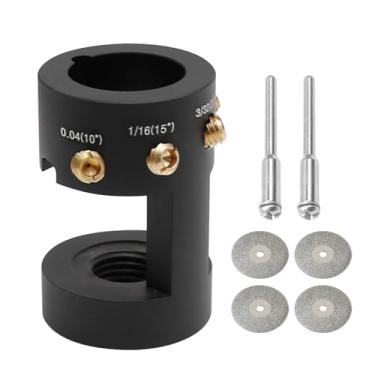 Imagem de Vkinman Cabeça de moedor de eletrodo de tungstênio Ferramenta de soldagem TIG de alumínio Apontador de tungstênio com ângulos deslocados e 14 furos, 5 rodas duplas de diamante 25 mm, 2 bielas e osso