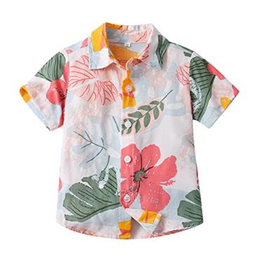 Imagem de Camiseta infantil awaiian Shirt Boys Button Down Shirt manga curta verão praia camisa camisas tropicais para meninos férias, Vermelho melancia, 4-5 Anos