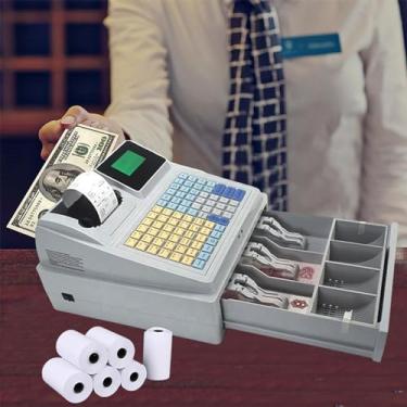Imagem de Caixa registradora para pequenas empresas com scanner, máquina registradora eletrônica com 6 rolos de papel de impressão de 57 mm, interface USB, backup de dados, impressão de relatórios