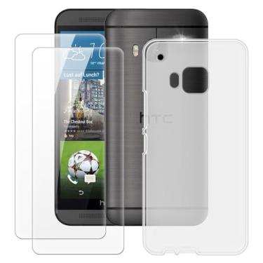Imagem de MILEGOO Capa HTC One M9 + 2 peças protetoras de tela de vidro temperado, capa de TPU de silicone macio para HTC M9 (5 polegadas) branca