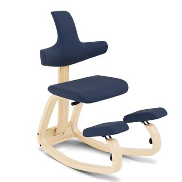 Imagem de Varier Cadeira ergonômica ajustável ThatSit Balans com encosto, garantia limitada de 10 anos, projetada por Peter Opsvik, azul/natural