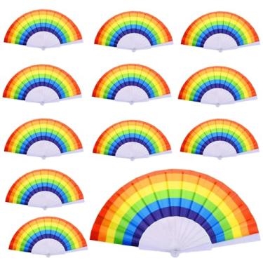 Imagem de ENLAYER 24 peças de leques de arco-íris para mulheres, leques dobráveis de plástico para fãs LGBT do orgulho gay para burlesco, drag Queen, roupas de festival e orgulho para mulheres e acessórios de