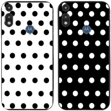 Imagem de 2 peças preto branco bolinhas impressas TPU gel silicone capa de telefone traseira para Motorola Moto todas as séries (Moto E 2020)