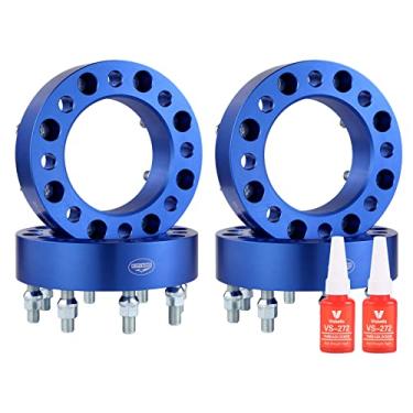 Imagem de Espaçadores de roda forjados 4 peças 8 x 6,5 (165,1), espessura de 3,8 cm, cubo de 126,15 mm com pinos de 9/16-18, compatível com Dodge 8 Lug 8x165 para R-A-M 1994-2010 R-A-M 2500 3500 | 198-198-198 F-2-55, F-2-0 F350 (argolas de 9/16"), azul