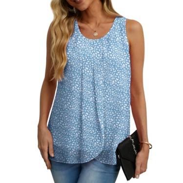 Imagem de IWOLLENCE Blusa feminina de verão, sem mangas, de chiffon, com duas camadas, solta, gola redonda, camisas casuais, 23 manchas azul-claro, GG