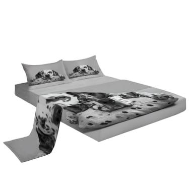 Imagem de Eojctoy Jogo de cama 3D - Jogo de lençol casal com 4 peças com estampa reativa dálmata - macio, respirável, resistente ao desbotamento - Inclui 1 lençol de cima, 1 lençol com elástico, 2 fronhas,