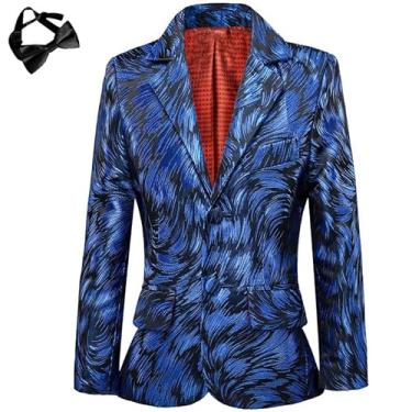 Imagem de Blazer masculino slim fit jaqueta formal bordado terno blazer para crianças esporte casaco anel portador roupa, Pena azul, 6 Years