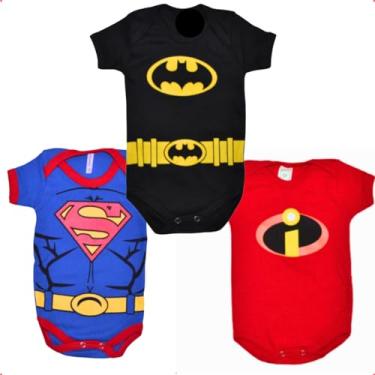 Imagem de Kit Roupa Body Bebê Fantasia Mesversário Temático Super Heróis Meninos - 3 unid(Tamanho P)