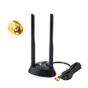 Imagem de POBADY 2.4G/5.8G WiFi Antena Amplificador de Sinal de Frequência Dupla Adaptador Base Magnética RP-SMA Placa de Rede 6dBi PCIE Desktop AX200 Antena Externa 1.2m 3.9ft para Placa de Roteador WLAN