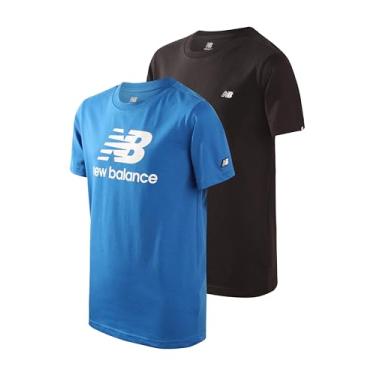 Imagem de New Balance Camiseta para meninos - Pacote com 2 camisetas com logotipo de algodão para meninos - Camiseta infantil juvenil atlética gola redonda manga curta (8-20), Oasis preto/azul, 8