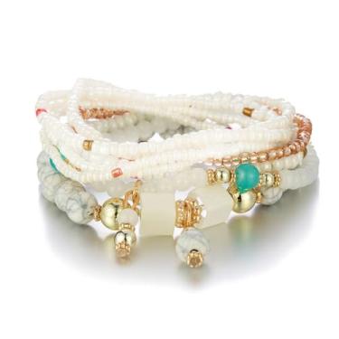 Imagem de Pulseiras boêmias de várias camadas empilháveis turquesa versátil com contas elásticas conjunto de pulseiras de sementes vação joias hippie feitas à mão para mulheres e meninas, presente de melhor