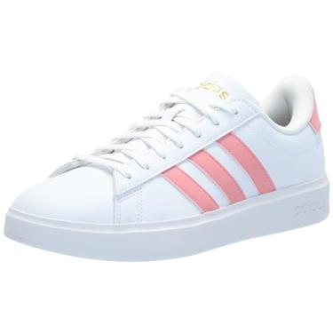 Imagem de adidas Tênis feminino Grand Court 2.0, Branco/semi rosa brilhante/dourado metálico, 36