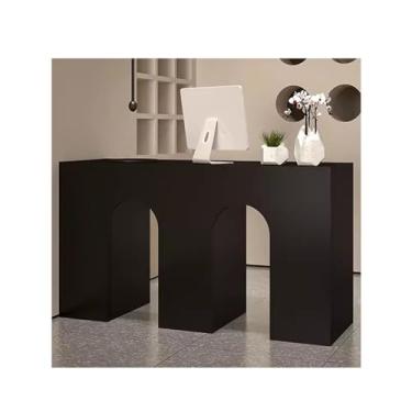 Imagem de Reception Desk With Counter Mesa de recepção em forma de M com gavetas com fechadura para caixa registradora e salão de beleza(39.3x19.6x39.3in)